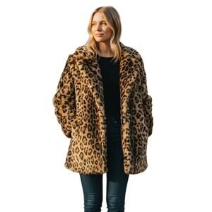 Vintage Neiman Marcus Leopard Faux Fur Swing Coat, Size Medium